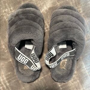 UGG Gray Fluffy Slippers